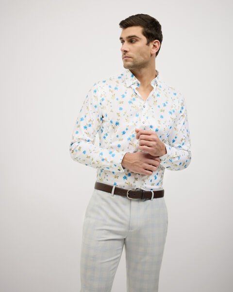 Botanical Floral Print Long Sleeve Shirt, White, hi-res